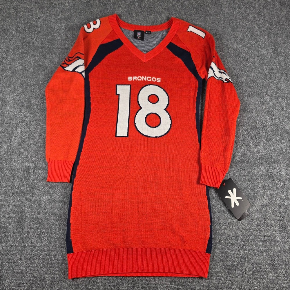 KLEW Denver Broncos Sweater Dress Womens S Orange NFL Peyton Manning 18 NWT